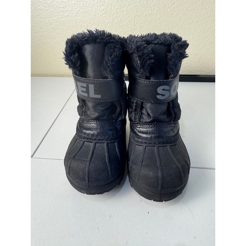 Sorel Snow Commander Kids Size 7 Black Winter Snow Boots Faux Fur Waterproof